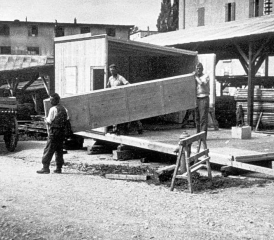 Transportierbares Soldatenhaus während des zweiten Weltkrieges.