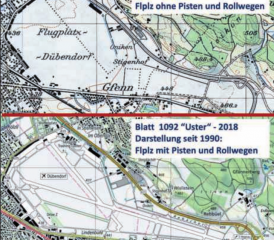 Der Militärflugplatz Dübendorf einmal ohne Piste und nun korrekt abgebildet.