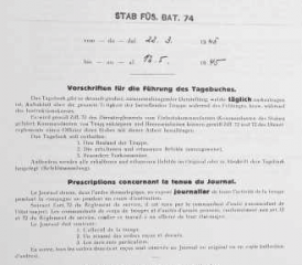 Titelblatt des Tagebuch Stab Füs Bat 74.