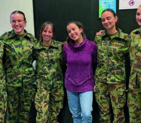 (vlnr): Lt Katharina Hintermann, Wm Ellen Altenburger, Lt Lourdes Queipo, Frau Morena Ragaz, Lt Elena Zanon und Oblt Fabia Dätwyler.