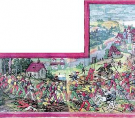 1499: Die Eidgenossen brechen aus dem Wald heraus und stürzen auf die zahlenmässig stärkeren Schwaben.