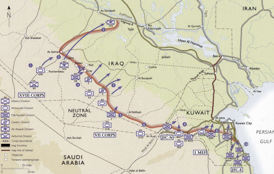Angriffsgrundstellung alliierte Streitkräfte, Operation «DESERT STORM», 24. Februar 1991.