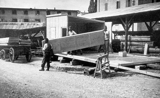Transportierbares Soldatenhaus während des zweiten Weltkrieges.