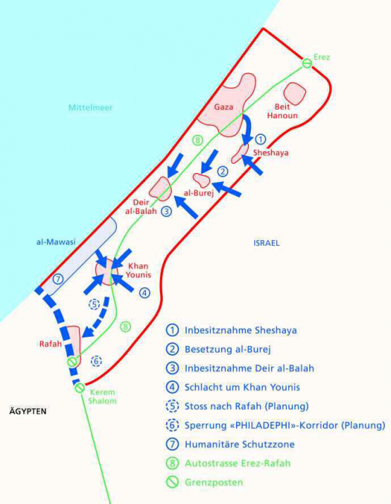 Israels Operation «EISERNE SCHWERTER» von der Inbesitznahme der Hamas-Hochburg Sheshaya bis zum Stoss ganz nach Süden.