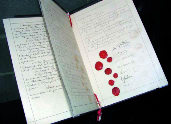 Faksimile des Originals der ersten Genfer Konvention von 1864.