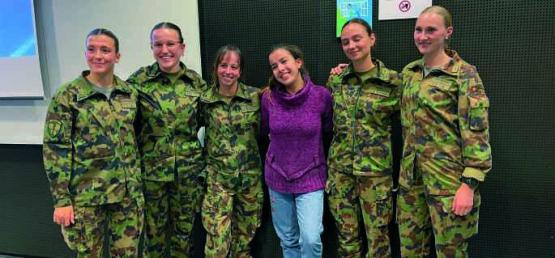 (vlnr): Lt Katharina Hintermann, Wm Ellen Altenburger, Lt Lourdes Queipo, Frau Morena Ragaz, Lt Elena Zanon und Oblt Fabia Dätwyler.